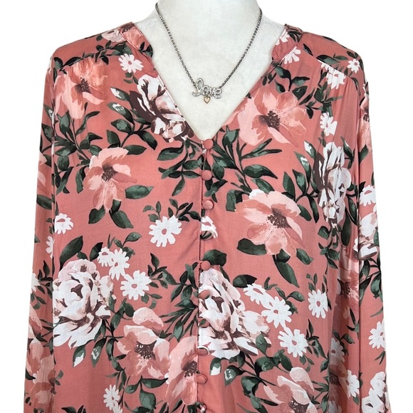 Torrid NEW Harper Challis Button Front 3 Quarter Sleeve Blouse Floral 00 M L 10 - Picture 13 of 13